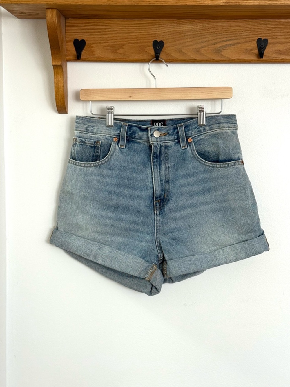 Urban Outfitters Light Blue High-Rise Rolled Hem Jean Shorts